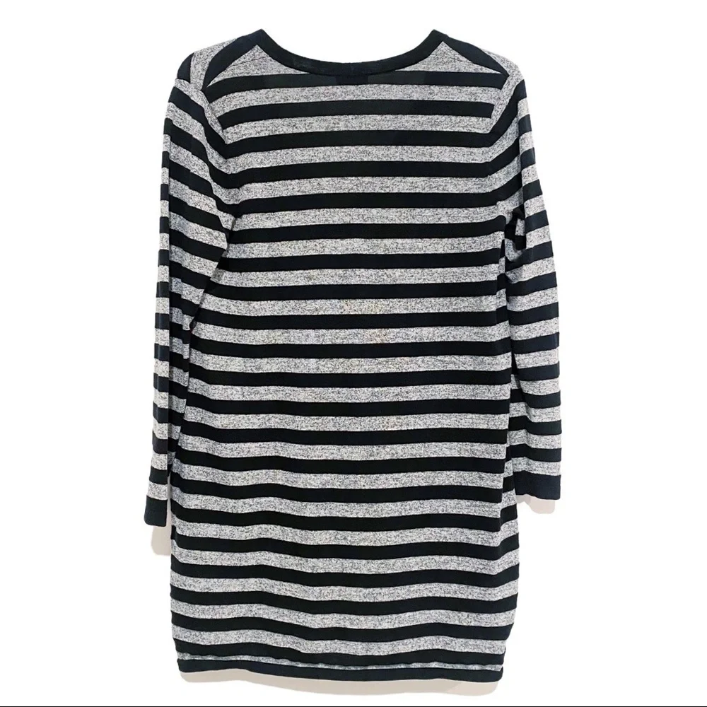 J. Jill | Striped Long Cardigan Sweater Button Front Gray Black Size S Petite